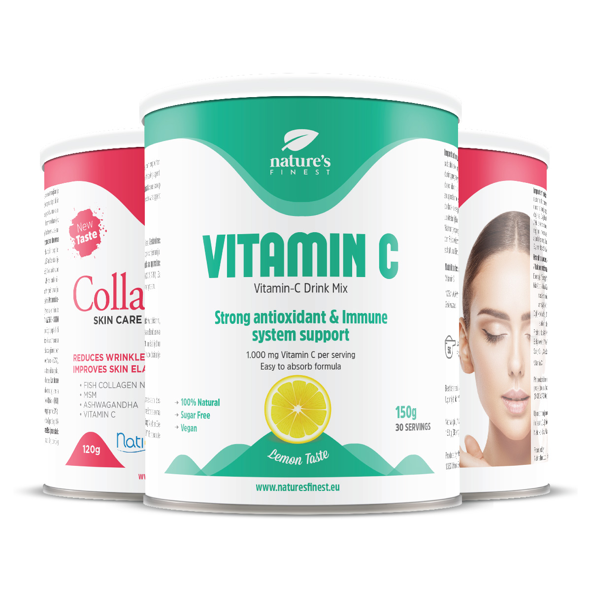 Collagen SkinCare 1+1 + Vitamin C , Marine Collagen Supplement , Peptides Powder , Reduce Wrinkles , Natural , Collagen Drink For Skin